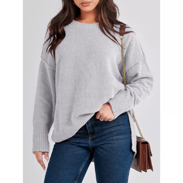 imageANRABESS Womens Crewneck Oversized Sweaters Fuzzy Knit Chunky Warm Side Slit Pullover Long Sleeve Sweater TopGray
