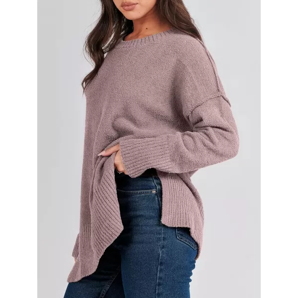 imageANRABESS Womens Crewneck Oversized Sweaters Fuzzy Knit Chunky Warm Side Slit Pullover Long Sleeve Sweater TopGray Purple