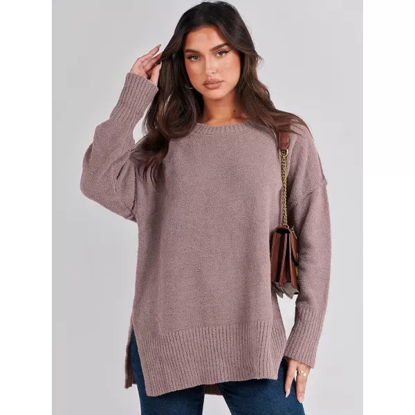 imageANRABESS Womens Crewneck Oversized Sweaters Fuzzy Knit Chunky Warm Side Slit Pullover Long Sleeve Sweater TopGray Purple