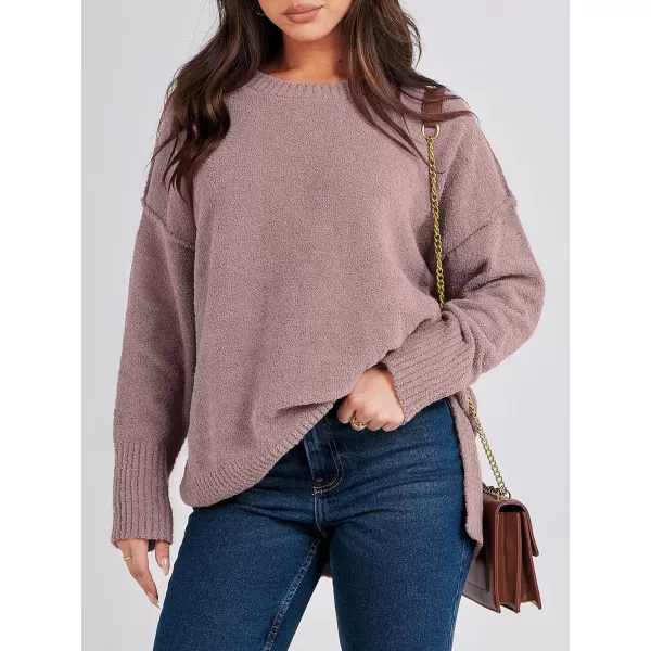 imageANRABESS Womens Crewneck Oversized Sweaters Fuzzy Knit Chunky Warm Side Slit Pullover Long Sleeve Sweater TopGray Purple