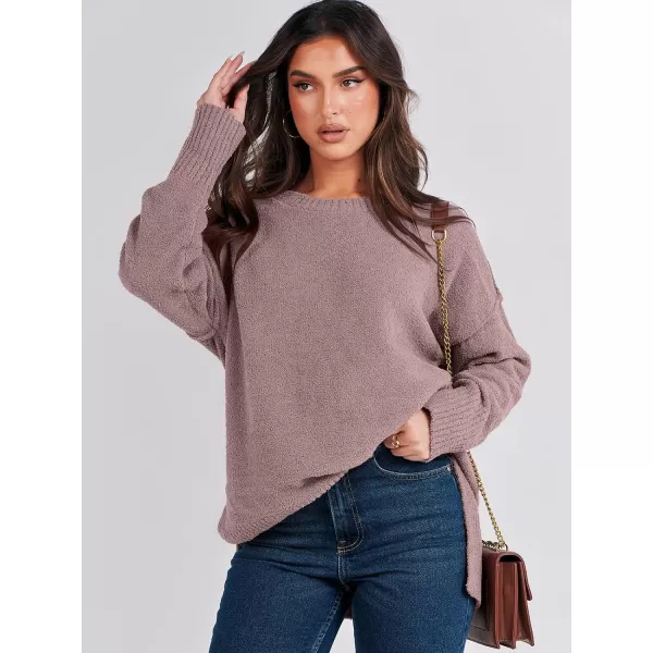 imageANRABESS Womens Crewneck Oversized Sweaters Fuzzy Knit Chunky Warm Side Slit Pullover Long Sleeve Sweater TopGray Purple