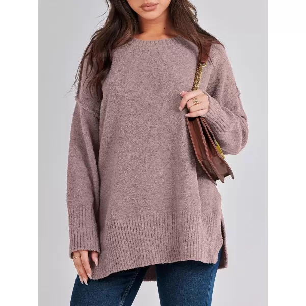 imageANRABESS Womens Crewneck Oversized Sweaters Fuzzy Knit Chunky Warm Side Slit Pullover Long Sleeve Sweater TopGray Purple