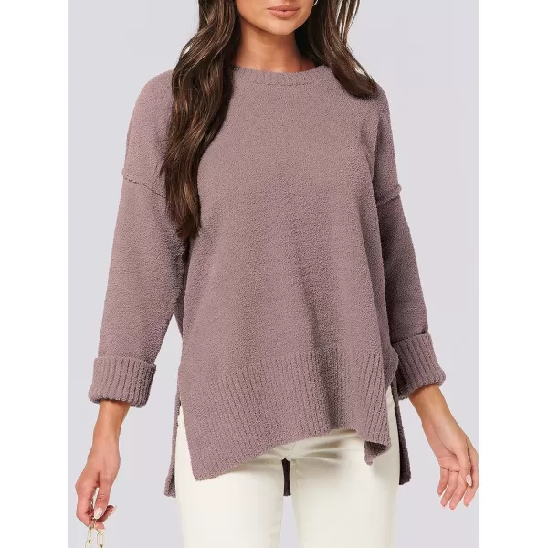 imageANRABESS Womens Crewneck Oversized Sweaters Fuzzy Knit Chunky Warm Side Slit Pullover Long Sleeve Sweater TopGray Purple