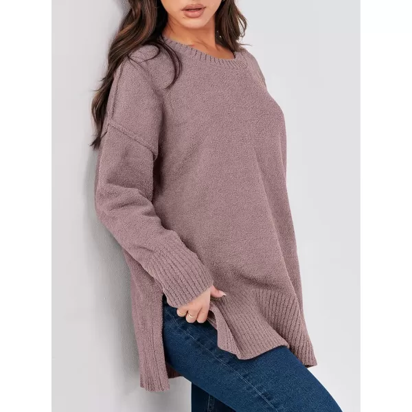imageANRABESS Womens Crewneck Oversized Sweaters Fuzzy Knit Chunky Warm Side Slit Pullover Long Sleeve Sweater TopGray Purple