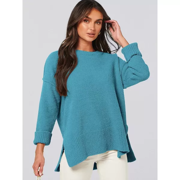 imageANRABESS Womens Crewneck Oversized Sweaters Fuzzy Knit Chunky Warm Side Slit Pullover Long Sleeve Sweater TopLake