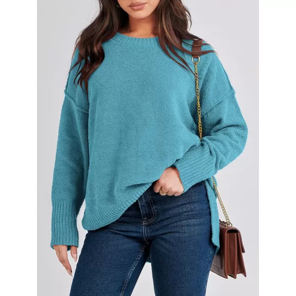 imageANRABESS Womens Crewneck Oversized Sweaters Fuzzy Knit Chunky Warm Side Slit Pullover Long Sleeve Sweater TopLake