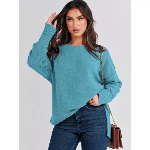 imageANRABESS Womens Crewneck Oversized Sweaters Fuzzy Knit Chunky Warm Side Slit Pullover Long Sleeve Sweater TopLake