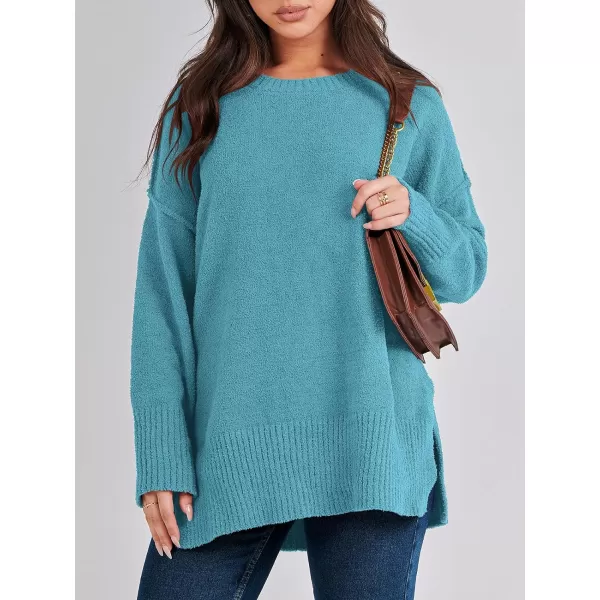 imageANRABESS Womens Crewneck Oversized Sweaters Fuzzy Knit Chunky Warm Side Slit Pullover Long Sleeve Sweater TopLake