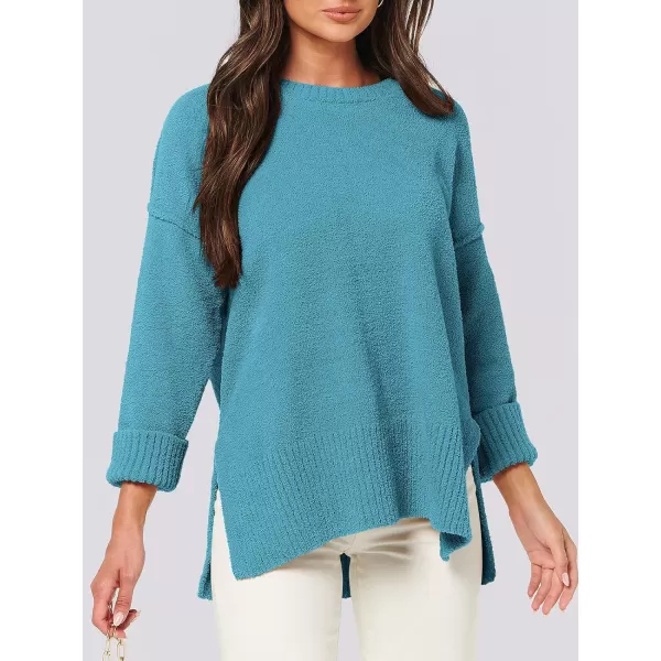 imageANRABESS Womens Crewneck Oversized Sweaters Fuzzy Knit Chunky Warm Side Slit Pullover Long Sleeve Sweater TopLake