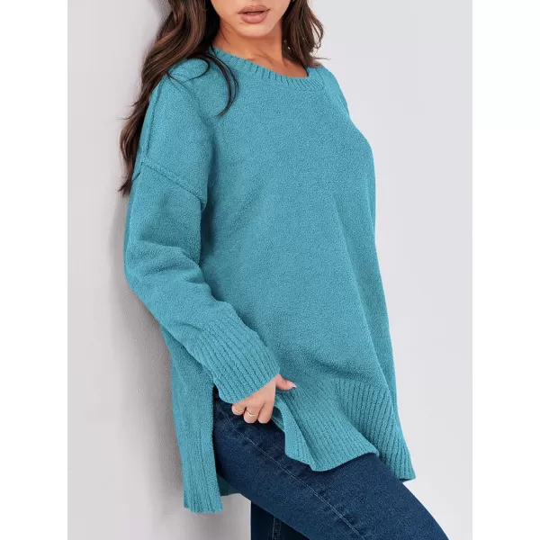 imageANRABESS Womens Crewneck Oversized Sweaters Fuzzy Knit Chunky Warm Side Slit Pullover Long Sleeve Sweater TopLake