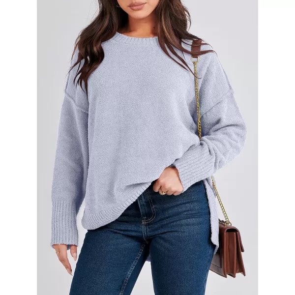 imageANRABESS Womens Crewneck Oversized Sweaters Fuzzy Knit Chunky Warm Side Slit Pullover Long Sleeve Sweater TopLight Blue
