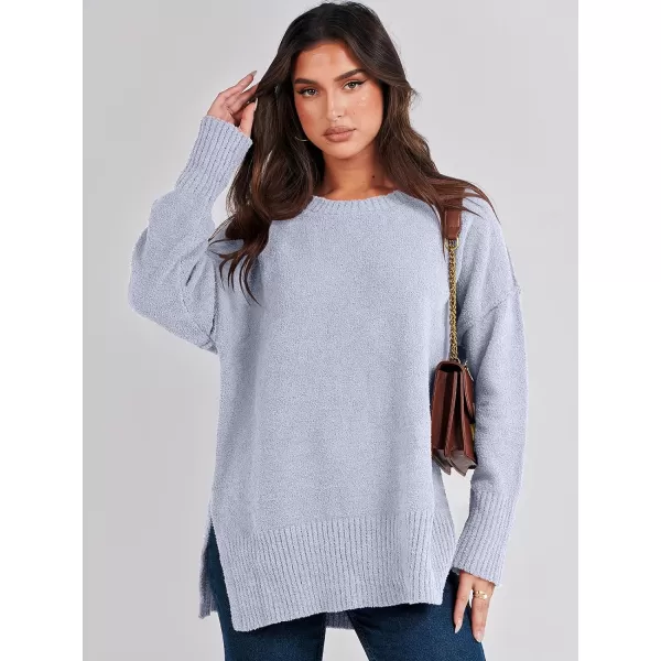 imageANRABESS Womens Crewneck Oversized Sweaters Fuzzy Knit Chunky Warm Side Slit Pullover Long Sleeve Sweater TopLight Blue