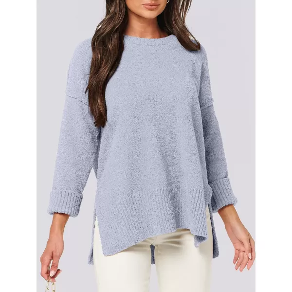 imageANRABESS Womens Crewneck Oversized Sweaters Fuzzy Knit Chunky Warm Side Slit Pullover Long Sleeve Sweater TopLight Blue