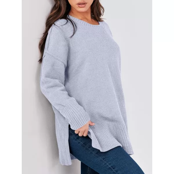 imageANRABESS Womens Crewneck Oversized Sweaters Fuzzy Knit Chunky Warm Side Slit Pullover Long Sleeve Sweater TopLight Blue