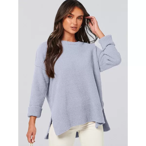 imageANRABESS Womens Crewneck Oversized Sweaters Fuzzy Knit Chunky Warm Side Slit Pullover Long Sleeve Sweater TopLight Blue