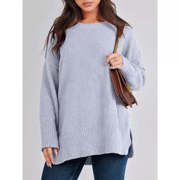 imageANRABESS Womens Crewneck Oversized Sweaters Fuzzy Knit Chunky Warm Side Slit Pullover Long Sleeve Sweater TopLight Blue