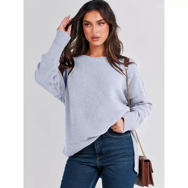 imageANRABESS Womens Crewneck Oversized Sweaters Fuzzy Knit Chunky Warm Side Slit Pullover Long Sleeve Sweater TopLight Blue