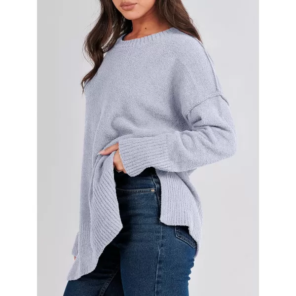 imageANRABESS Womens Crewneck Oversized Sweaters Fuzzy Knit Chunky Warm Side Slit Pullover Long Sleeve Sweater TopLight Blue