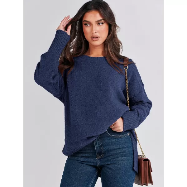imageANRABESS Womens Crewneck Oversized Sweaters Fuzzy Knit Chunky Warm Side Slit Pullover Long Sleeve Sweater TopNavy Blue