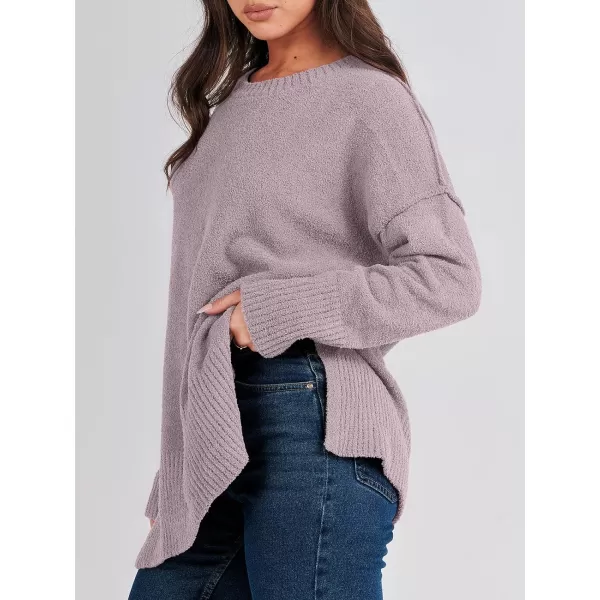 imageANRABESS Womens Crewneck Oversized Sweaters Fuzzy Knit Chunky Warm Side Slit Pullover Long Sleeve Sweater TopPurple