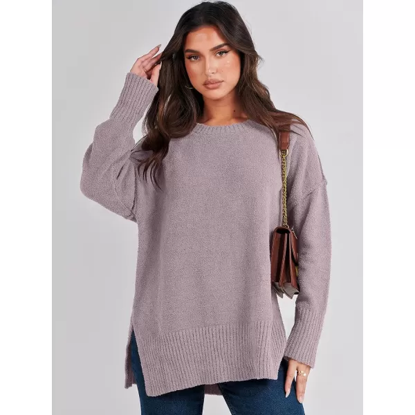 imageANRABESS Womens Crewneck Oversized Sweaters Fuzzy Knit Chunky Warm Side Slit Pullover Long Sleeve Sweater TopPurple