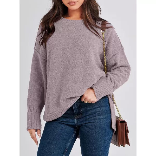 imageANRABESS Womens Crewneck Oversized Sweaters Fuzzy Knit Chunky Warm Side Slit Pullover Long Sleeve Sweater TopPurple