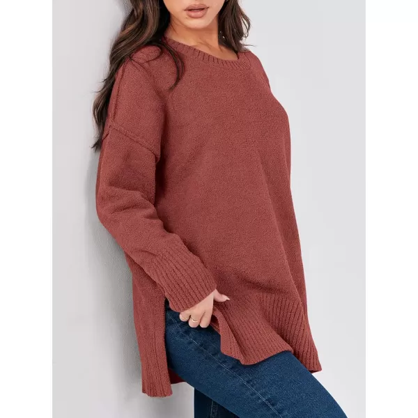 imageANRABESS Womens Crewneck Oversized Sweaters Fuzzy Knit Chunky Warm Side Slit Pullover Long Sleeve Sweater TopRust