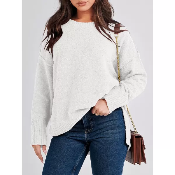 imageANRABESS Womens Crewneck Oversized Sweaters Fuzzy Knit Chunky Warm Side Slit Pullover Long Sleeve Sweater TopWhite