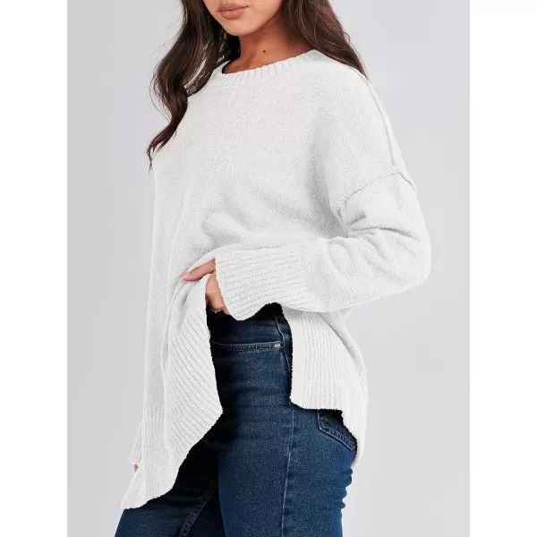 imageANRABESS Womens Crewneck Oversized Sweaters Fuzzy Knit Chunky Warm Side Slit Pullover Long Sleeve Sweater TopWhite