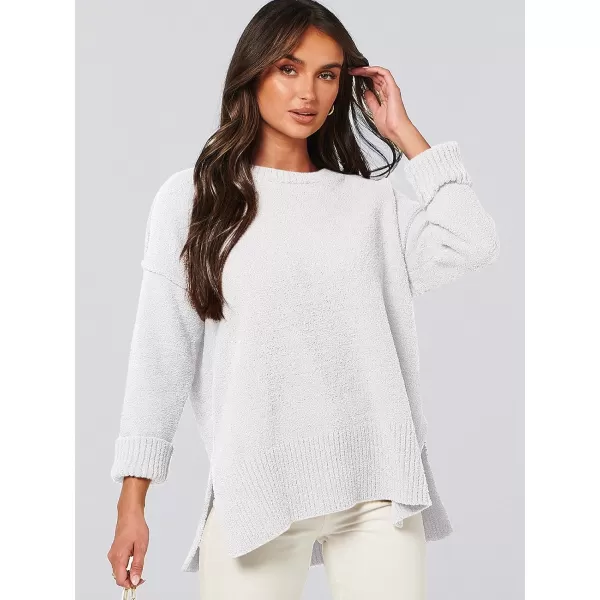 imageANRABESS Womens Crewneck Oversized Sweaters Fuzzy Knit Chunky Warm Side Slit Pullover Long Sleeve Sweater TopWhite