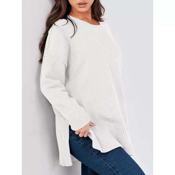 imageANRABESS Womens Crewneck Oversized Sweaters Fuzzy Knit Chunky Warm Side Slit Pullover Long Sleeve Sweater TopWhite