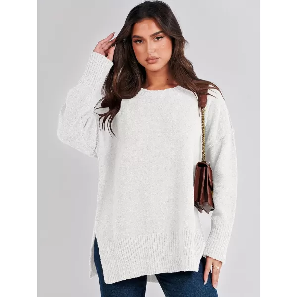 imageANRABESS Womens Crewneck Oversized Sweaters Fuzzy Knit Chunky Warm Side Slit Pullover Long Sleeve Sweater TopWhite