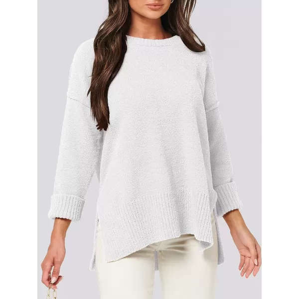 imageANRABESS Womens Crewneck Oversized Sweaters Fuzzy Knit Chunky Warm Side Slit Pullover Long Sleeve Sweater TopWhite