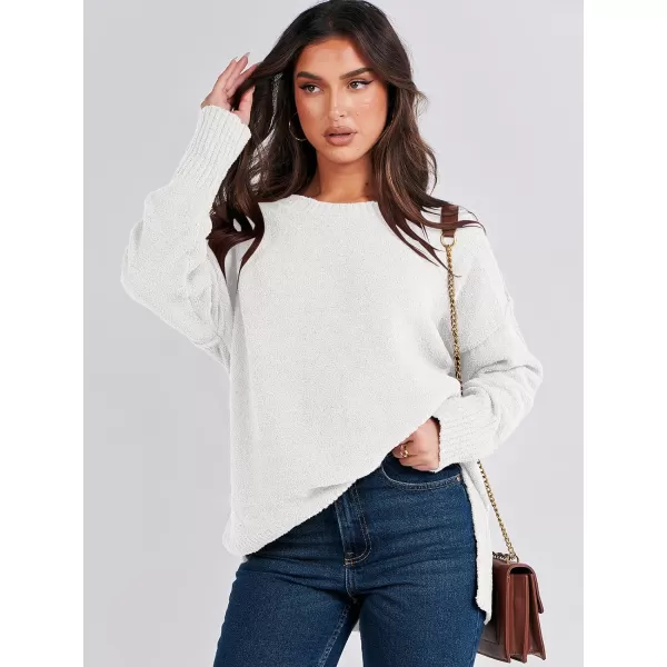 imageANRABESS Womens Crewneck Oversized Sweaters Fuzzy Knit Chunky Warm Side Slit Pullover Long Sleeve Sweater TopWhite