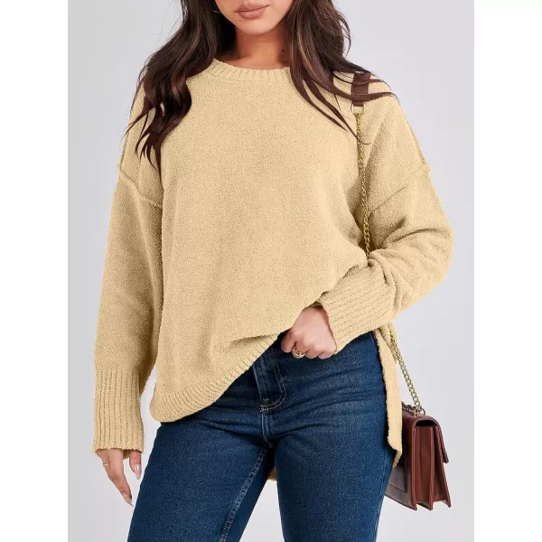 imageANRABESS Womens Crewneck Oversized Sweaters Fuzzy Knit Chunky Warm Side Slit Pullover Long Sleeve Sweater TopYellow