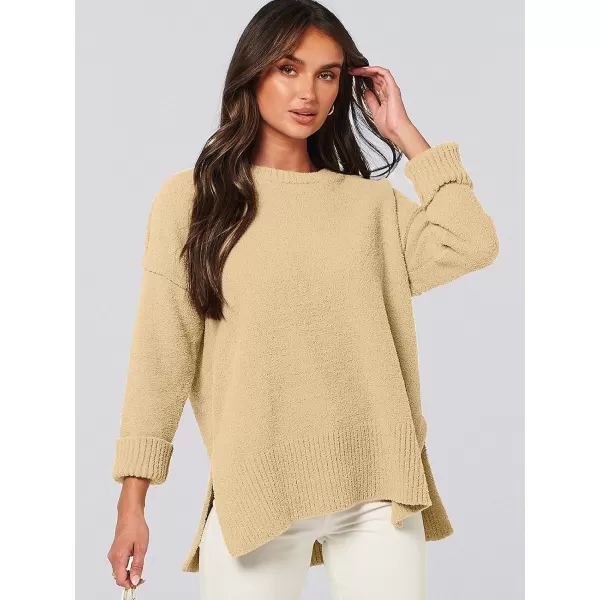 imageANRABESS Womens Crewneck Oversized Sweaters Fuzzy Knit Chunky Warm Side Slit Pullover Long Sleeve Sweater TopYellow