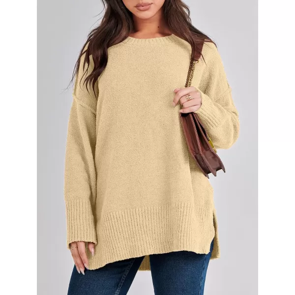imageANRABESS Womens Crewneck Oversized Sweaters Fuzzy Knit Chunky Warm Side Slit Pullover Long Sleeve Sweater TopYellow