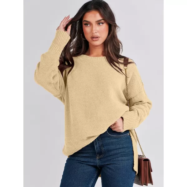 imageANRABESS Womens Crewneck Oversized Sweaters Fuzzy Knit Chunky Warm Side Slit Pullover Long Sleeve Sweater TopYellow