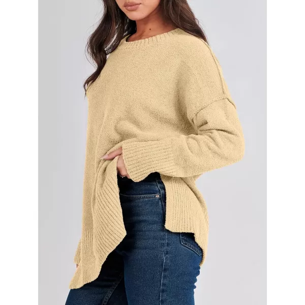 imageANRABESS Womens Crewneck Oversized Sweaters Fuzzy Knit Chunky Warm Side Slit Pullover Long Sleeve Sweater TopYellow
