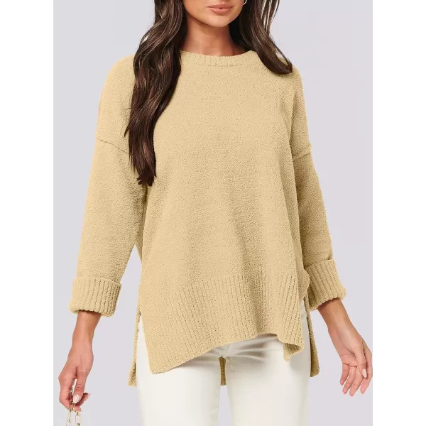 imageANRABESS Womens Crewneck Oversized Sweaters Fuzzy Knit Chunky Warm Side Slit Pullover Long Sleeve Sweater TopYellow
