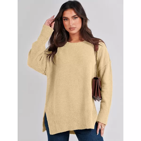 imageANRABESS Womens Crewneck Oversized Sweaters Fuzzy Knit Chunky Warm Side Slit Pullover Long Sleeve Sweater TopYellow
