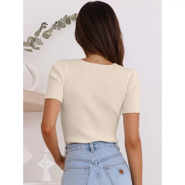 imageANRABESS Womens Crewneck Short Sleeve Tops Ribbed Knit Slim Fit T Shirts 2024 Summer Casual Basic Solid Tee TopApricot