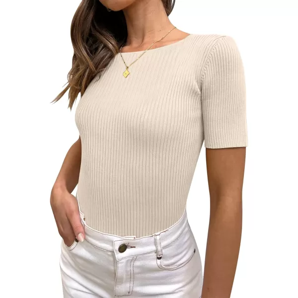 imageANRABESS Womens Crewneck Short Sleeve Tops Ribbed Knit Slim Fit T Shirts 2024 Summer Casual Basic Solid Tee TopApricot