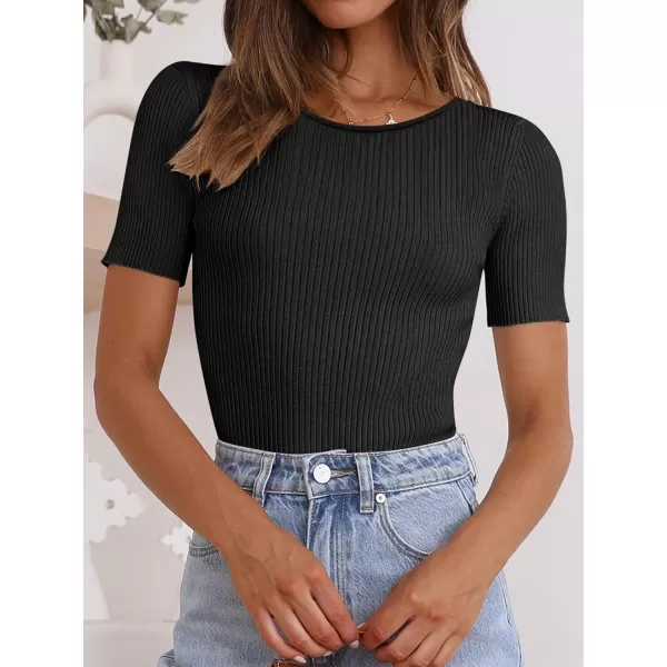 imageANRABESS Womens Crewneck Short Sleeve Tops Ribbed Knit Slim Fit T Shirts 2024 Summer Casual Basic Solid Tee TopBlack