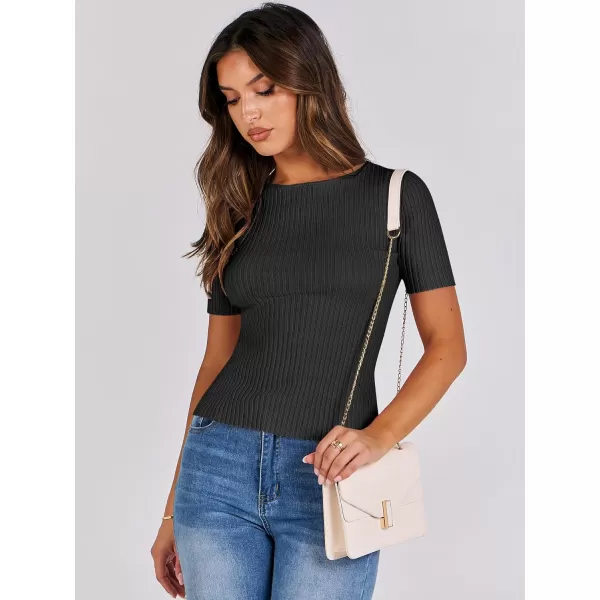 imageANRABESS Womens Crewneck Short Sleeve Tops Ribbed Knit Slim Fit T Shirts 2024 Summer Casual Basic Solid Tee TopBlack