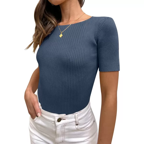 imageANRABESS Womens Crewneck Short Sleeve Tops Ribbed Knit Slim Fit T Shirts 2024 Summer Casual Basic Solid Tee TopDusty Blue