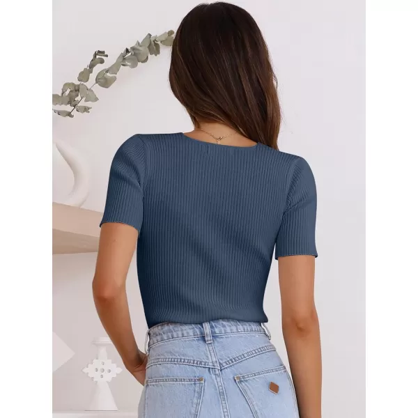 imageANRABESS Womens Crewneck Short Sleeve Tops Ribbed Knit Slim Fit T Shirts 2024 Summer Casual Basic Solid Tee TopDusty Blue