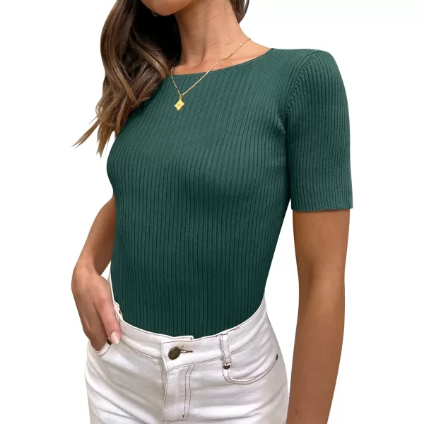 imageANRABESS Womens Crewneck Short Sleeve Tops Ribbed Knit Slim Fit T Shirts 2024 Summer Casual Basic Solid Tee TopGreen