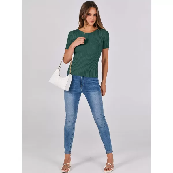 imageANRABESS Womens Crewneck Short Sleeve Tops Ribbed Knit Slim Fit T Shirts 2024 Summer Casual Basic Solid Tee TopGreen