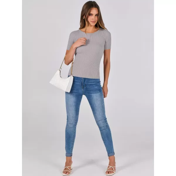 imageANRABESS Womens Crewneck Short Sleeve Tops Ribbed Knit Slim Fit T Shirts 2024 Summer Casual Basic Solid Tee TopGrey
